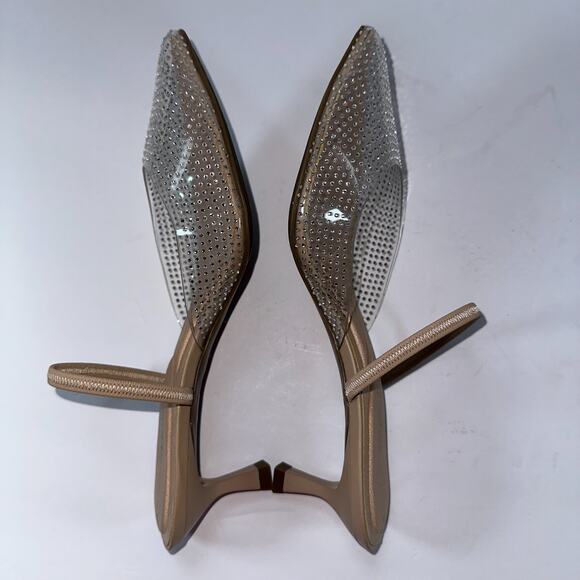 Anne Klein iFlex Akirie Sandals Size 8 Beige Rhinestone Kitten Heel Bling - Picture 2 of 8
